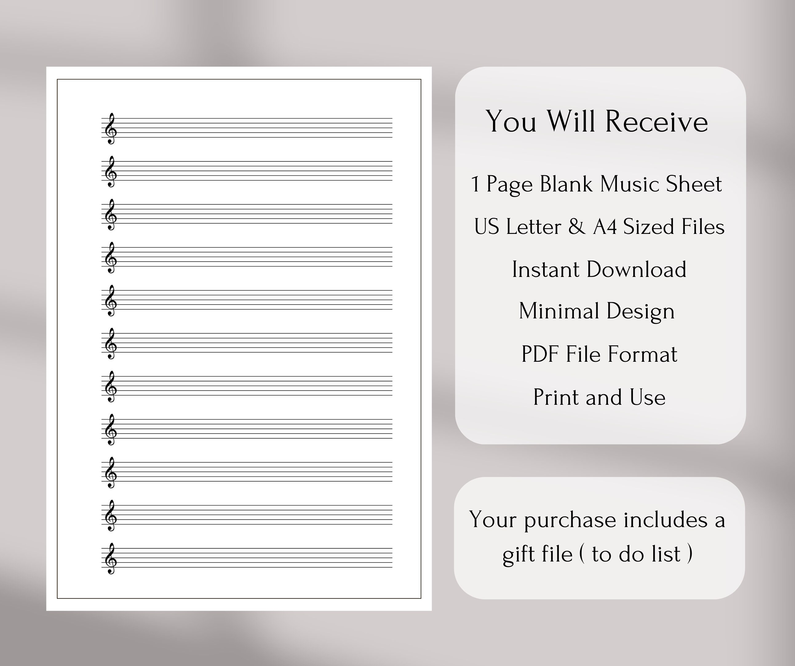 Blank Sheet Music Printable Music Paper Digital Instant - Etsy