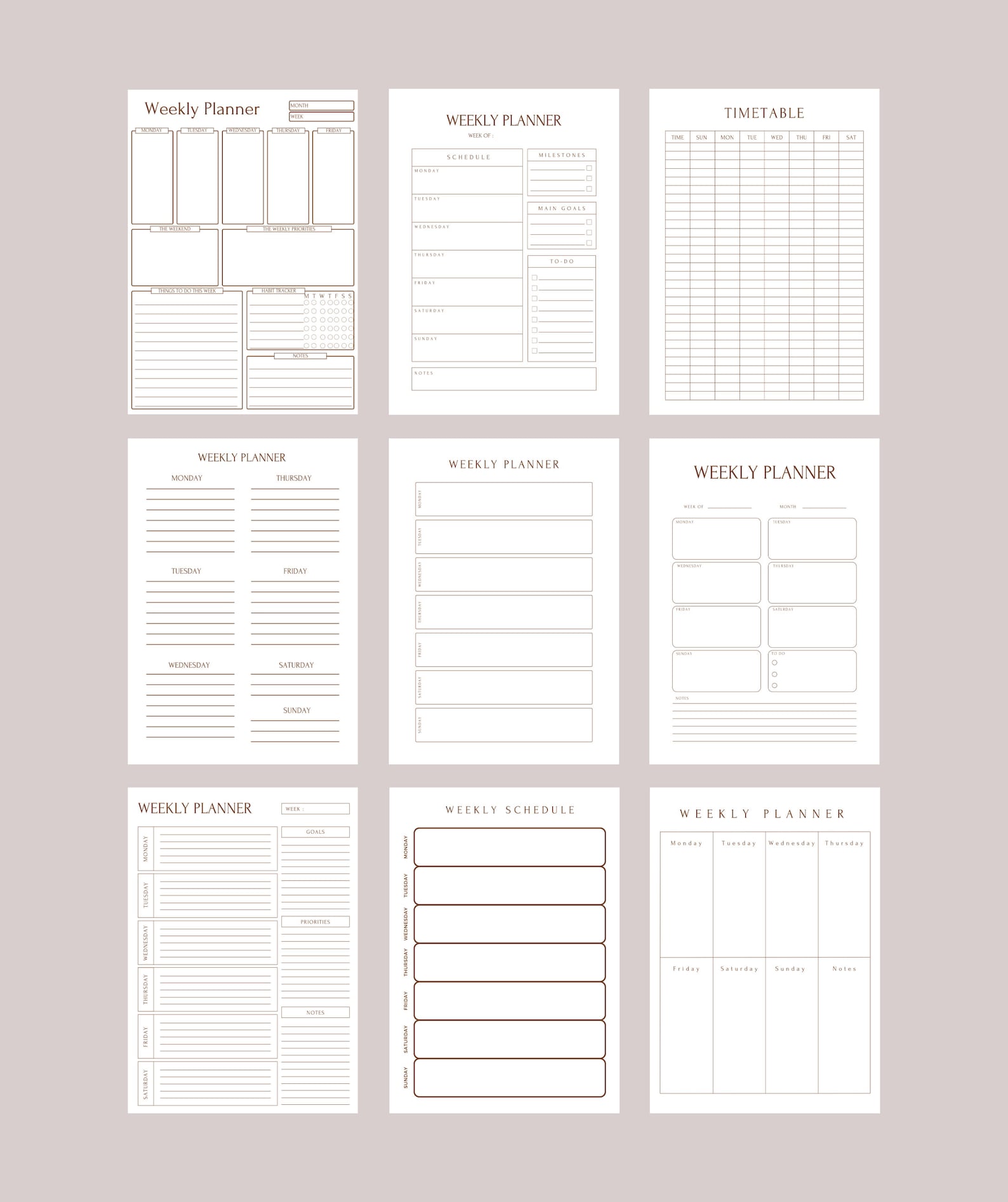 Digital Weekly ADHD Planner Set, Simple Weekly Planner Pack, Printable ...