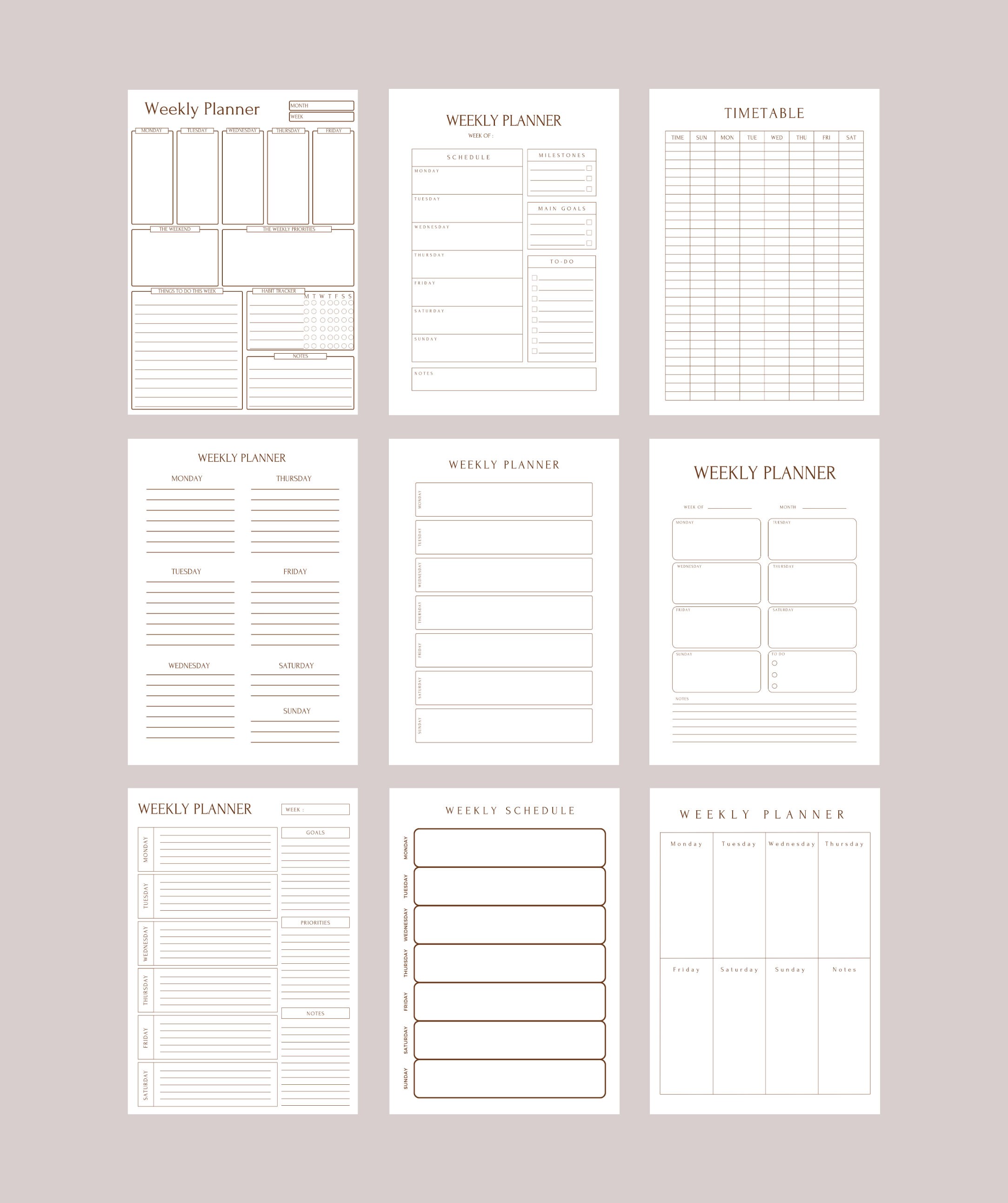 Digital Weekly ADHD Planner Set, Simple Weekly Planner Pack, Printable ...