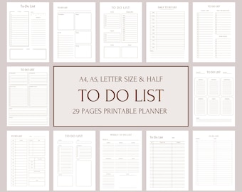 Minimal To Do List Digital, Simple To Do List Template, Printable Checklist, Daily Task List, Daily Weekly Monthly To Do List Pages