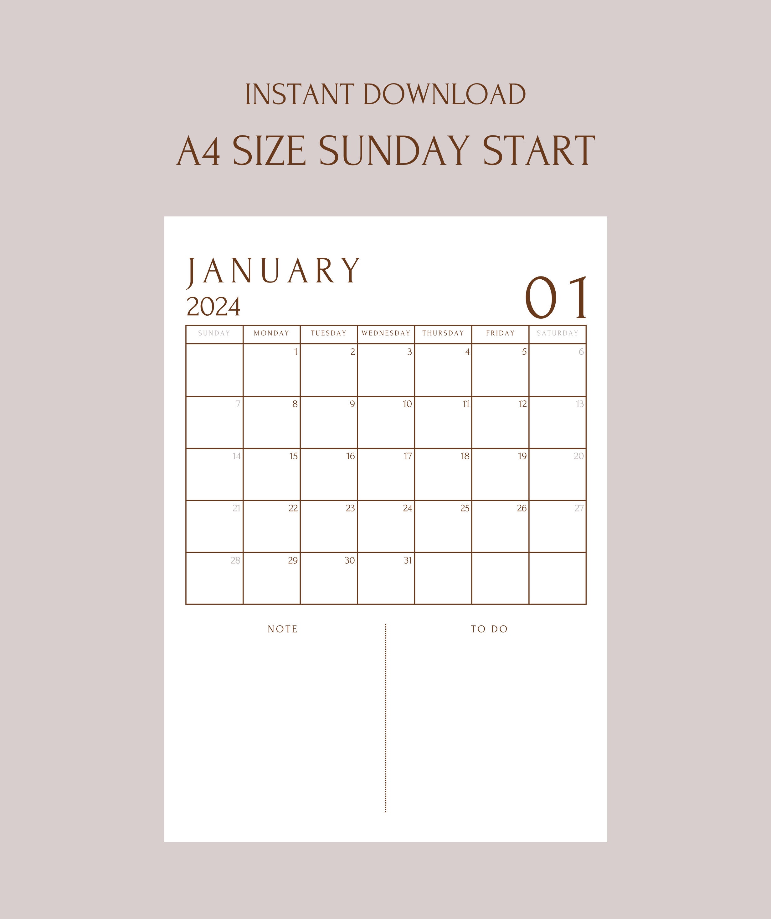January 2024 Calendar Printable Digital January Planner Monthly