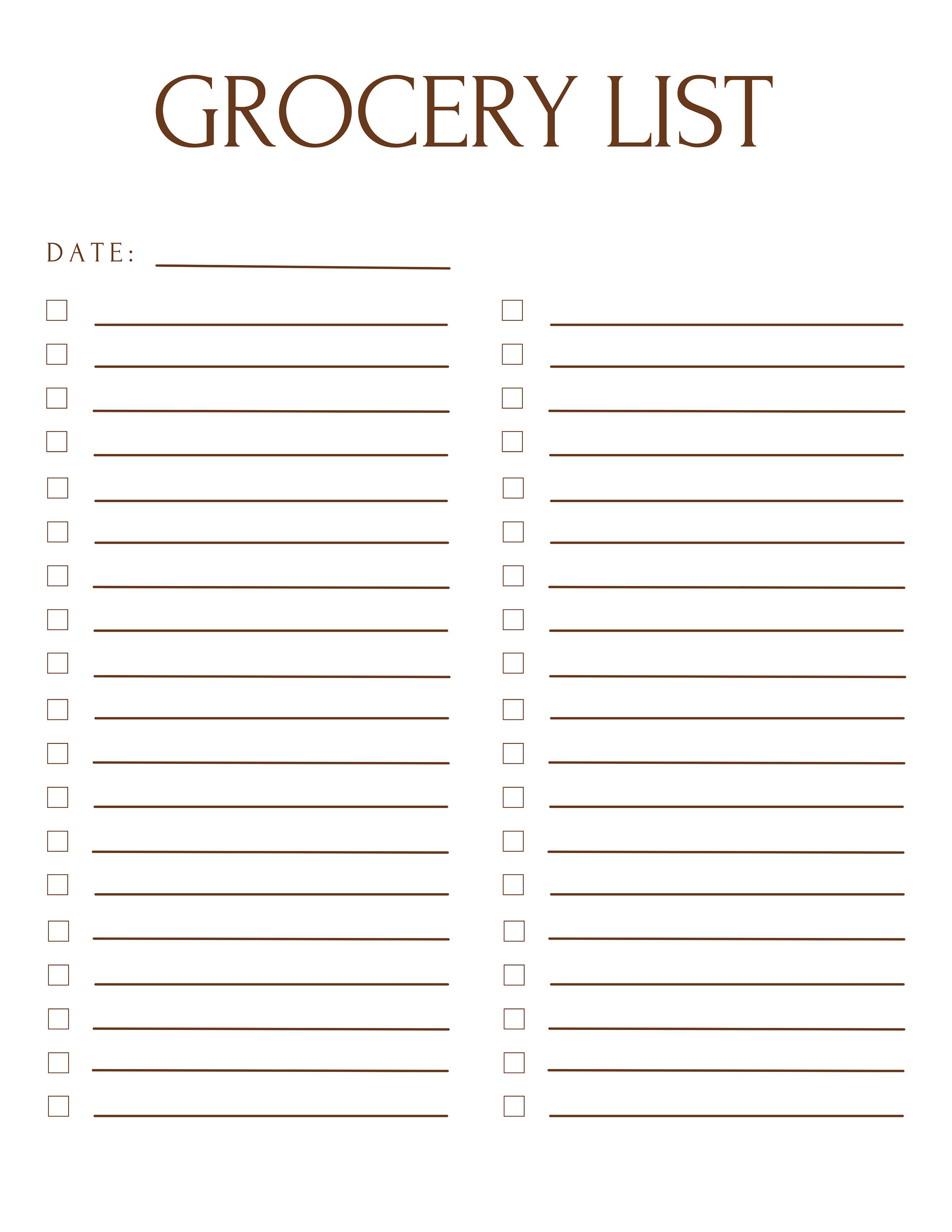 Grocery List Printable Grocery List Digital Template Grocery Planner