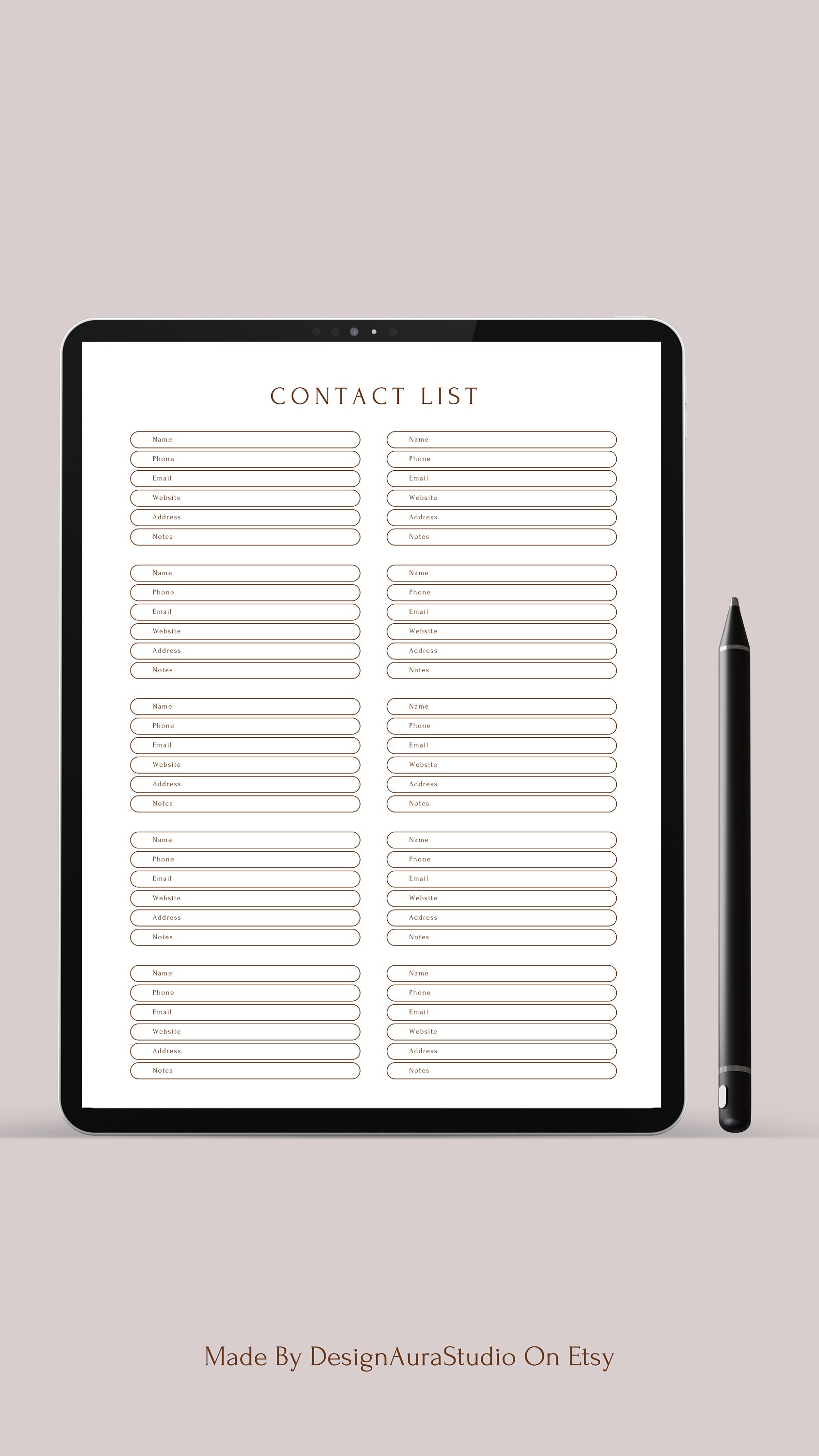 Contact List Printable Template Digital Contact List Address Book ...