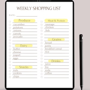Weekly Grocery List Printable Weekly Shopping List Template - Etsy