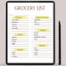 Grocery List Printable Grocery List Digital Template Grocery Planner ...