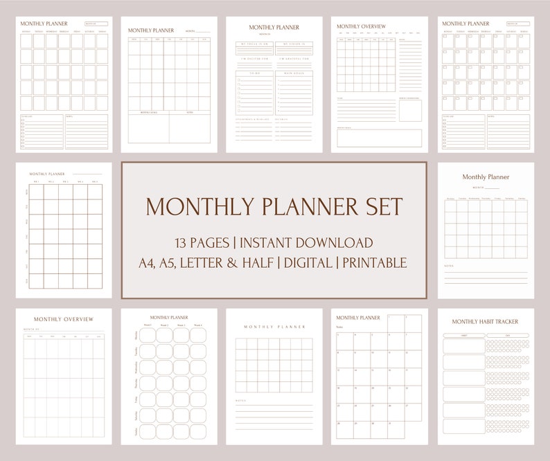 Digital Monthly Planner ADHD Set, Undated Monthly Planner Idea ...