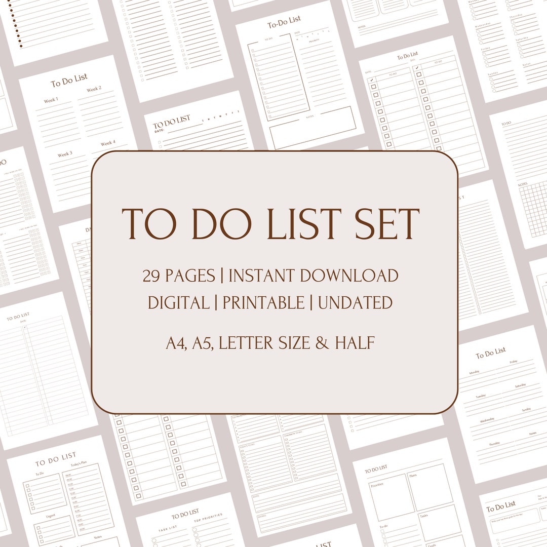 To Do List Set Printable Landscape to Do List Digital Simple Tasks ...