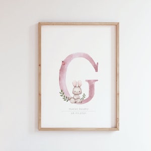 Personalized Pink Nursery Name Sign with Watercolor Animals - Custom Alphabet Art for Baby Room