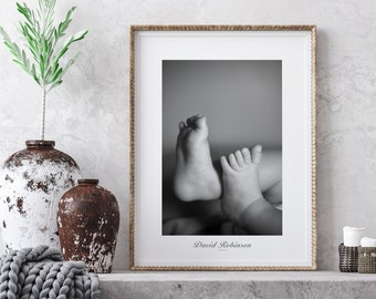 Affiche nouveau-né personnalisée -décor de pépinière, affiche de naissance personnalisée, affiche nouveau-né unique mettant en vedette les pieds précieux de bébé