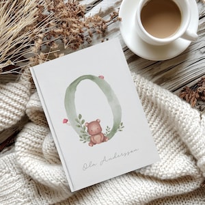 Libro en blanco personalizado de tapa dura (A5) para niños: libro de dibujo con letras verdes, regreso a clases, regalo personalizado para niños, libro de dibujo