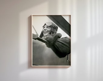 Amelia Earhart poster - first female pilot -  Premium Matte Paper Poster - female icon