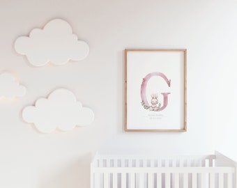 Nursery name sign, new baby gift, kids room decor, personal wall decor, nursery animal art, alphabet letter art, custom name nursery - Pink