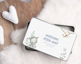 Cadeau de naissance, « Welcome little baby Wilson ». Boîte souvenir personnalisée pour enfants. Excellent cadeau personnel pour bébé dont le prénom n'est pas connu