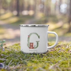 Mug personnalisé pour enfants, mug émaillé personnalisé, nom complet, mug nounours lettre vert, mug émaillé personnalisé, mug émaillé personnalisé pour enfants