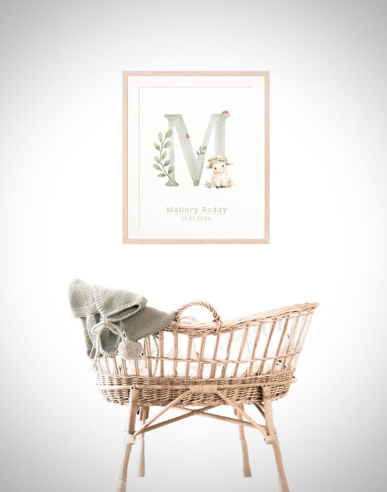 Custom Nursery Animal Alphabet Art, Personalized Watercolor Baby Room