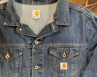 Vintage Carhartt Chore Coat Retro 1970s Blue Denim + Size 40 +