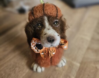 Nadelgefilzter Kürbisaufnäher Haustierrepliken. Spaniel Hund.