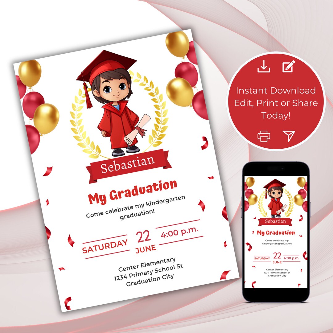 Kindergarten Graduation Invitation, Pre-school Teacher or Parent ...