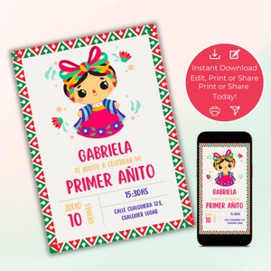 Convite de aniversário de princesa latino-americana, convite em espanhol, modelo editável e para impressão, download instantâneo - TT01