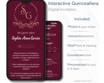 Wine Red Quinceañera Web Invitation: Interactive RSVP Tracking (Digital)