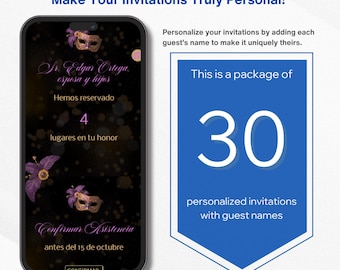 30 personalized invitations with guest names. Optional additional service. English & Spanish available!