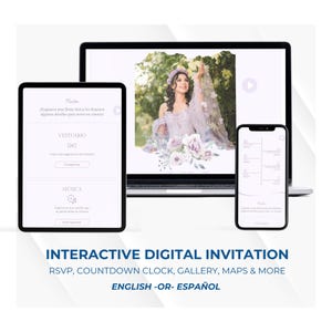 Quinceañera Digital Invitation, Lilac Lavender Theme, Web Mis Quince 15 Años XV, Fully Responsive, Bilingual, RSVP Tracker