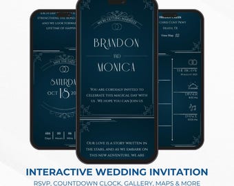 Interactive Wedding Web Invitation, Blue and Silver, RSVP Tracking, I do