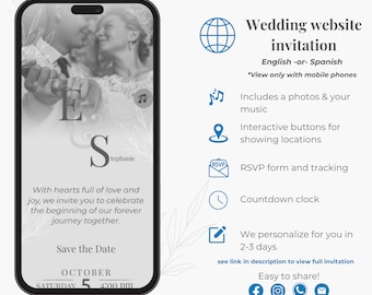 Interactive Wedding Web Invitation, Black and White, RSVP Tracking, I do