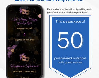 50 personalized invitations with guest names. Optional additional service. English & Spanish available!