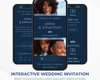 Interactive Wedding Web Invitation, Blue and White, RSVP Tracking, I do