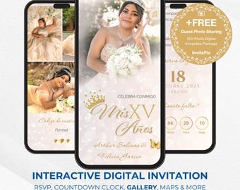 Champagne Gold Quinceañera Invitation: Interactive Web Invite