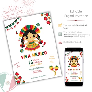 Mexican Independence Party Invitation, Editable Viva Mexico Fiesta Invite