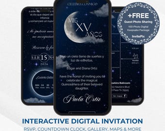 Quinceañera Invitation, Under the stars web interactive, Invite for Mis Quince 15 Años, RSVP Tracking