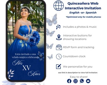 Royal Blue Quinceañera Web Invitation: Interactive RSVP Tracking