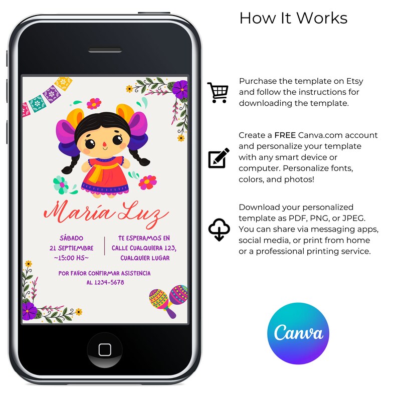 Latin American Birthday Invitation, Spanish Princess Invitation