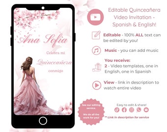 Cherry Blossom Quinceañera Video Invitation: Editable Template (Instant Download)