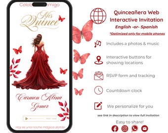 Red & Gold Quinceañera Web Invitation: Interactive RSVP Tracking