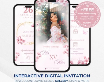Quinceañera Invitation, Cherry Blossoms web interactive, Invite for Mis Quince 15 Anos, RSVP Tracking