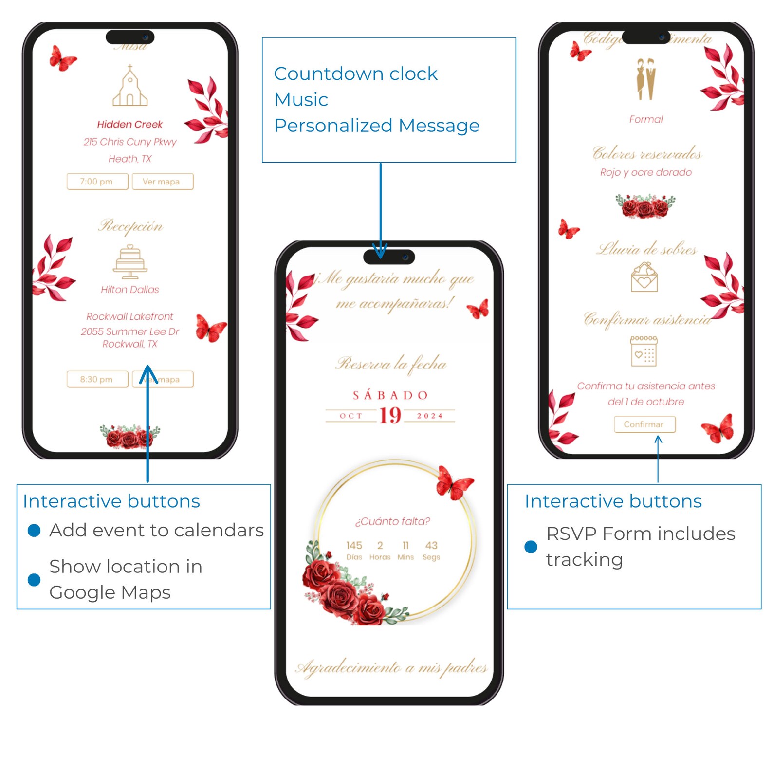 Red & Gold Quinceañera Web Invitation: Interactive RSVP Tracking - Etsy