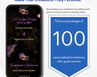 100 personalized invitations with guest names. Optional additional service. English & Spanish available!