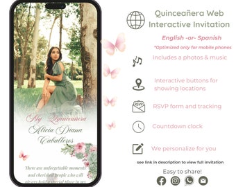 Interactive Quinceañera Web Invitation: Sage & Pink, RSVP Tracking