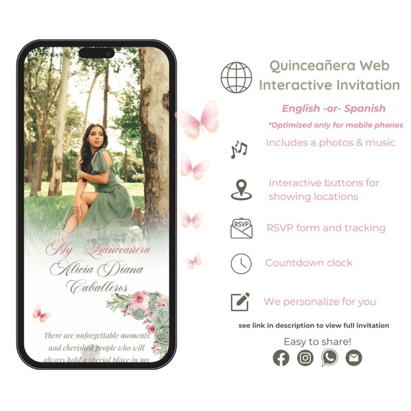 Interaktive Quinceañara-Webeinladung: Salbei & Rosa, Antwortverfolgung