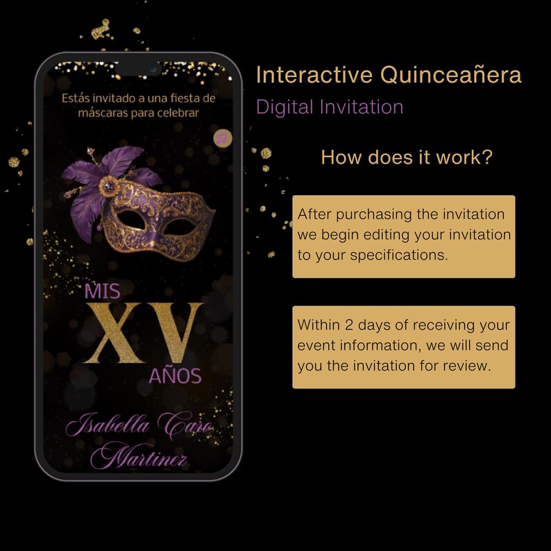 Purple & Gold Masquerade Quinceañera Invitation (digital) - Etsy