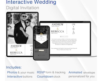 Interactive Wedding Invitation, Black and White Website, RSVP Tracking, Personalized Guest Names