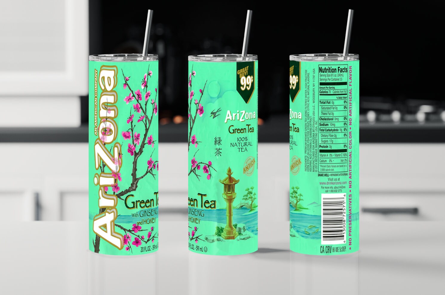 Arizona Green Tea PNG Image, 20 Oz Skinny Tumbler Wrap, Print