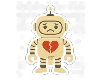 Cute Sad Robot Die-Cut Stickers, Laptop Decals, Fun Gifts, Customizable Wall Decor, Perfect for Valentines & Parties