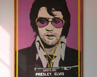 ELVIS MUGSHOT POSTER - Pop Art, Vintage Presley Art Print, Gallery Wall Art, Dopamine Home Wall Decor, Trendy Eclectic Minimalist Poster