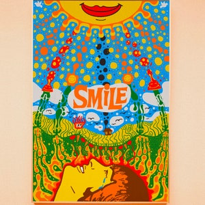 ビーチボーイズポスター - 「SMiLE」 - ヴィンテージドーパミンアートプリント、ギャラリーウォールアート、ホームウォールデコレーション、トレンディでカラフルなマキシマリストエクレクティックポスター