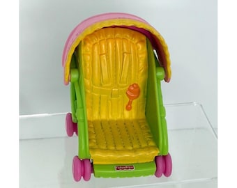 Fisher-Price Loving Family Green and Pink Doll Stroller Mattel Vintage