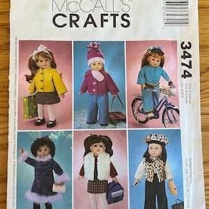 Uncut McCall&#39;s Crafts 18&quot; Doll Clothes Sewing Pattern 3474
